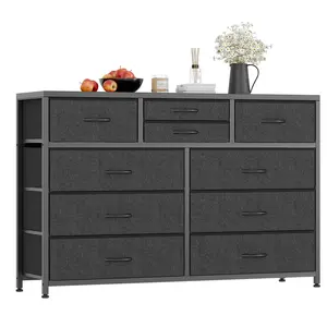 Garvee Entertainment Center and Dresser with 10 Fabric Drawers, Media Console Table with Steel Frame and Wood Top, Lightweight Storage Organizer for Living Room and Bedroom, Fits up to 50 Inch Screens