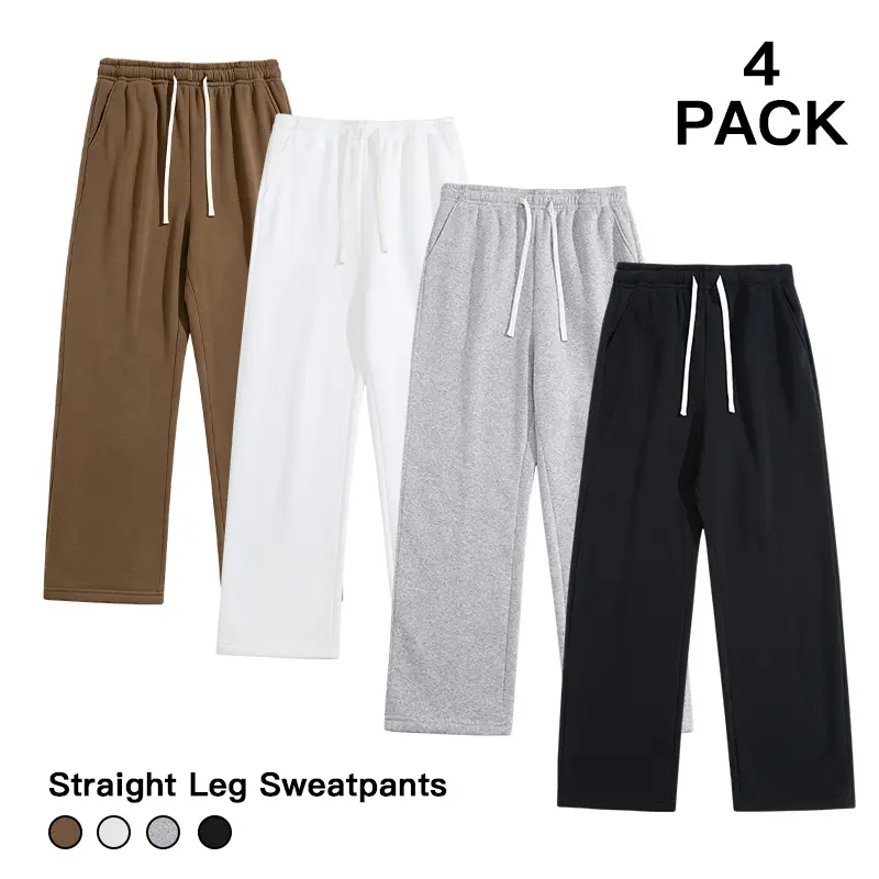 4‑Pack Men Casual Straight‑Leg Sweatpants Relaxed Fit Elastic Waist Drawstring 4‑Color Multipack Streetwear Pants For Lounging Errands And Outdoor Activities