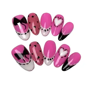 E116 New style bowknot-inspired French manicure, elegant and simple, popular among netizens. Pink handmade nailwear.