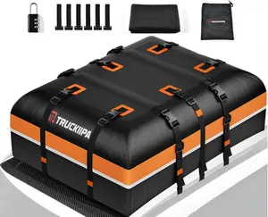Truckiipa 20 Cu Ft Waterproof Car Rooftop Cargo Carrier Bag - Heavy Duty Soft Shell Roof Top Storage for All Vehicles With/Without Racks - Includes Anti-Slip Mat & Combination Lock