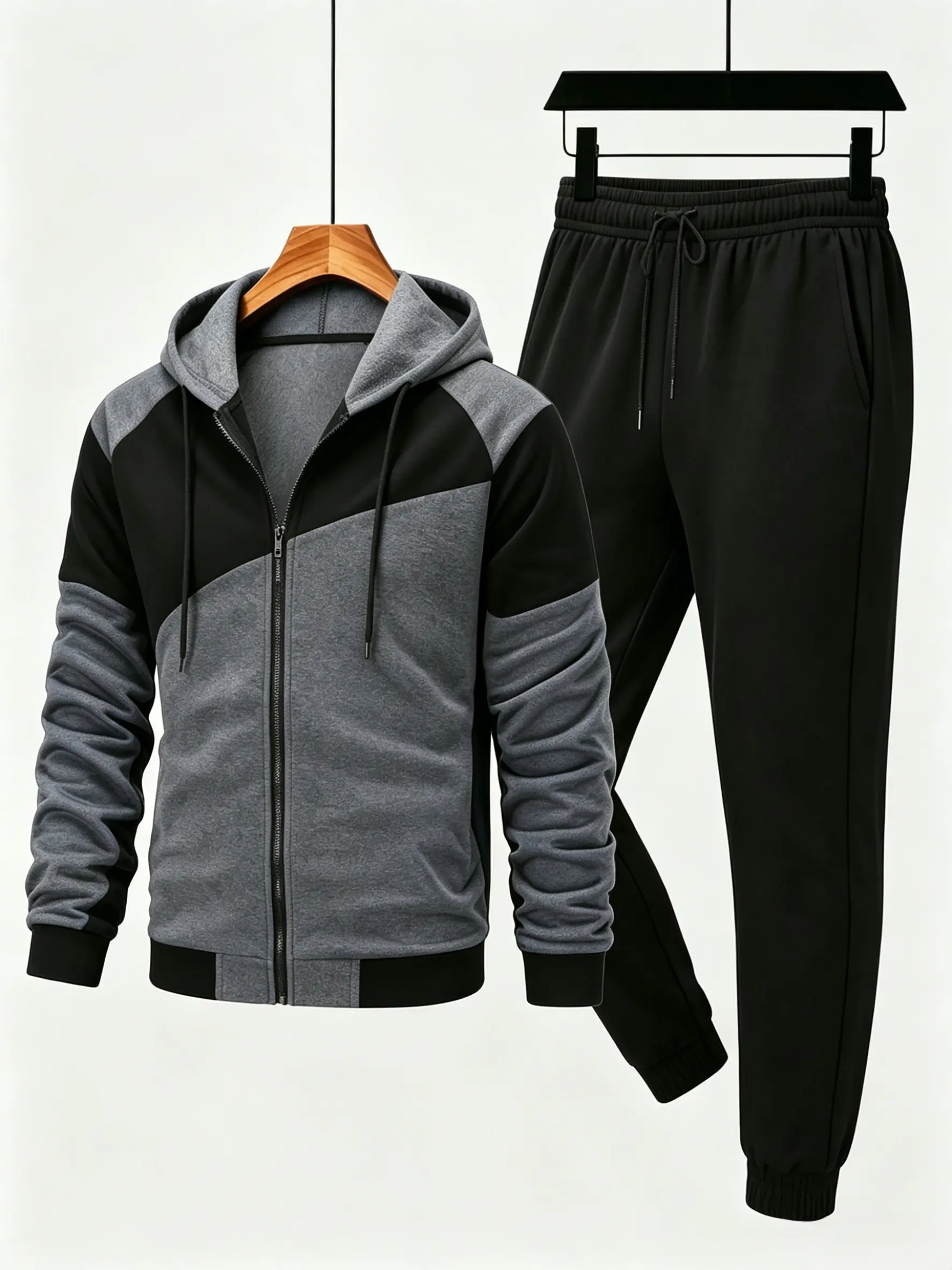men's 2 piece sets New autumn and winter men's zipper design hooded suit fleece hooded suit men's casual sports suit