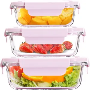 Glass covered meal preparation container, glass covered storage container, free of bisphenol A, pantry organization and storage, safe from refrigerator to oven (pink)