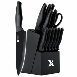 XANAPON 14-Piece Knives Kitchen Set with Storage Block, Extremely Sharp Blades, Ergonomic Handles, Black Durable Design, Dishwasher Safe