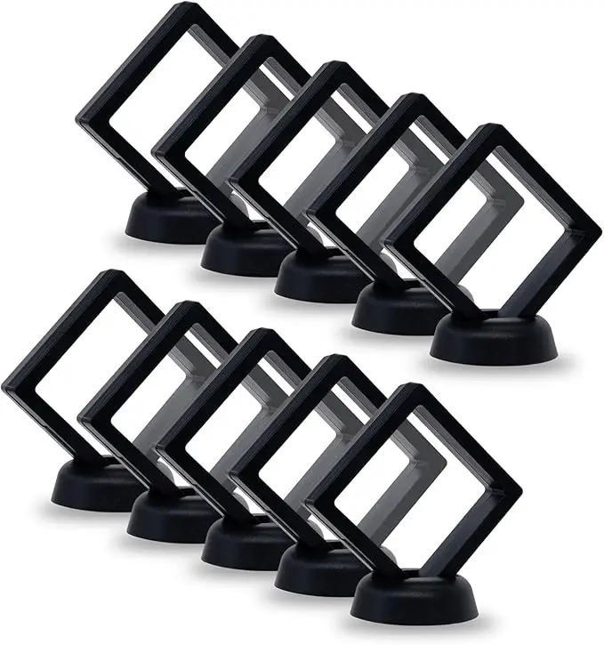 10Pcs Coin Holder Challenge Coin Display Stand, Black 3D Floating Display Case for AA Coin Medallions Jewelry Rock Gem Arrowhead Collecting and Display