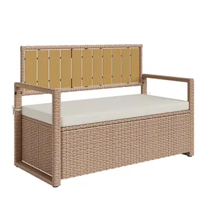 🌿 Outdoor Storage Bench with Cushion – 2-in-1 Seating + 75 Gallon Storage! All-Weather PE Rattan, 400 lbs Capacity, Fold-Down Lid & Removable Cushion for Patio, Garden, Balcony, Poolside