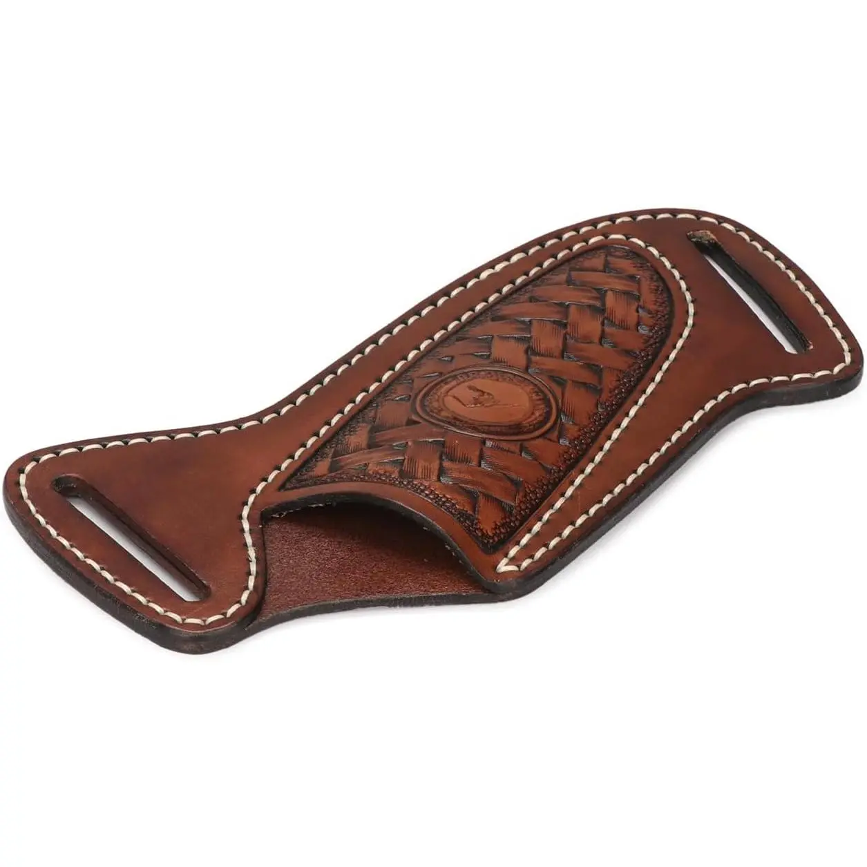 Genuine Leather Fixed Blade Knife Sheath - Cross Draw Right Hand Belt Holster, Open Top EDC Knife Holder for Outdoor Camping Hiking Hunting
