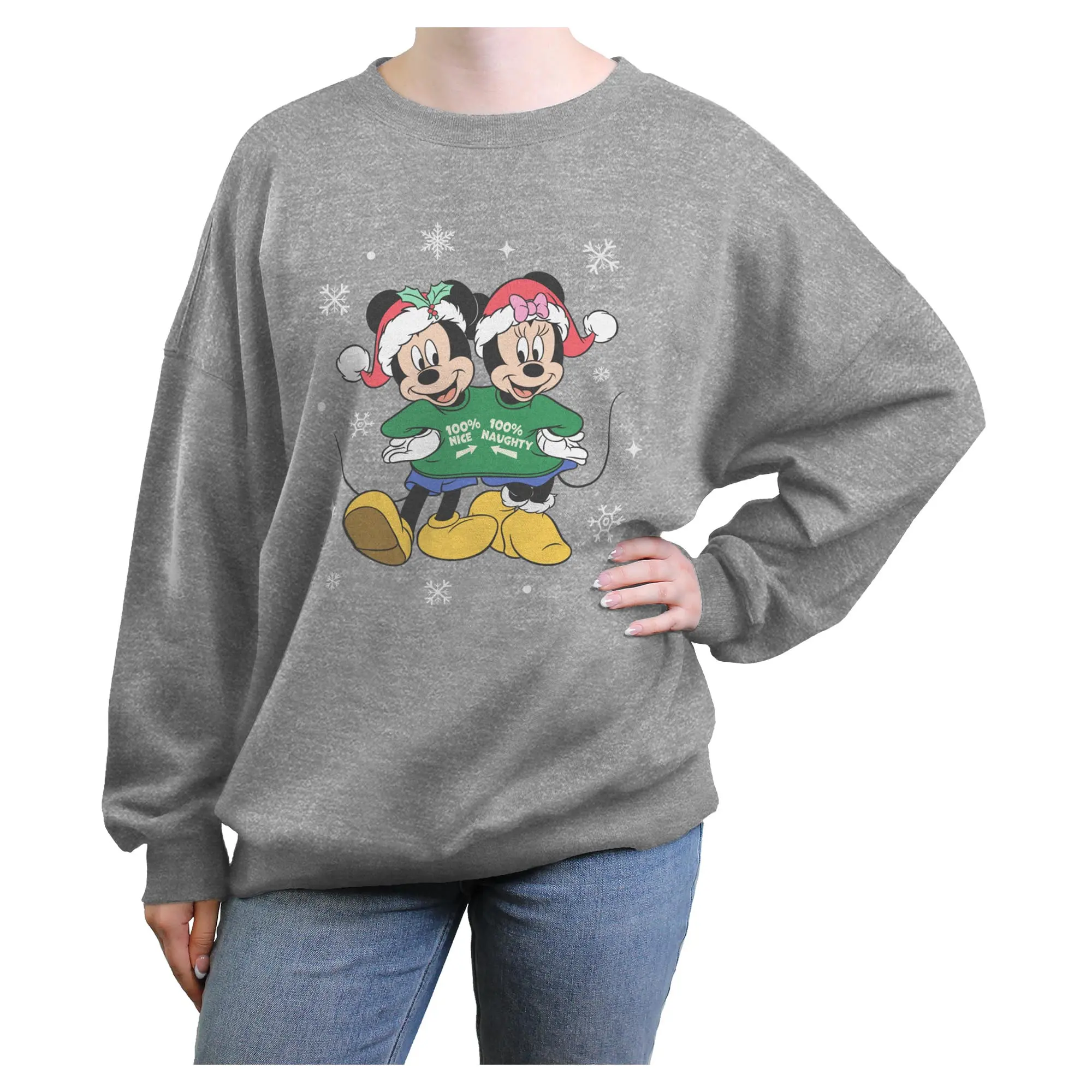 Juniors Womens Mickey & Friends Nice and Naughty Christmas Duo Sweatshirt