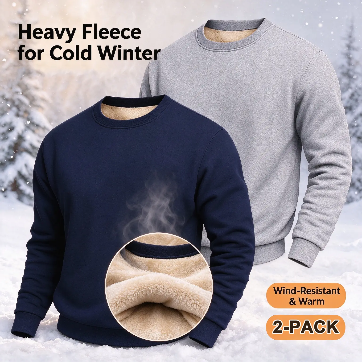 Men's Fleece Lined Crew Neck Sweatshirt, Thick Warm Winter Pullover, Casual Thermal Long Sleeve Top For Outdoor Daily Wear,Warm Brand Cozy Sweatshirt Black Long Sleeve Top for Cold Weather Comfort & Style