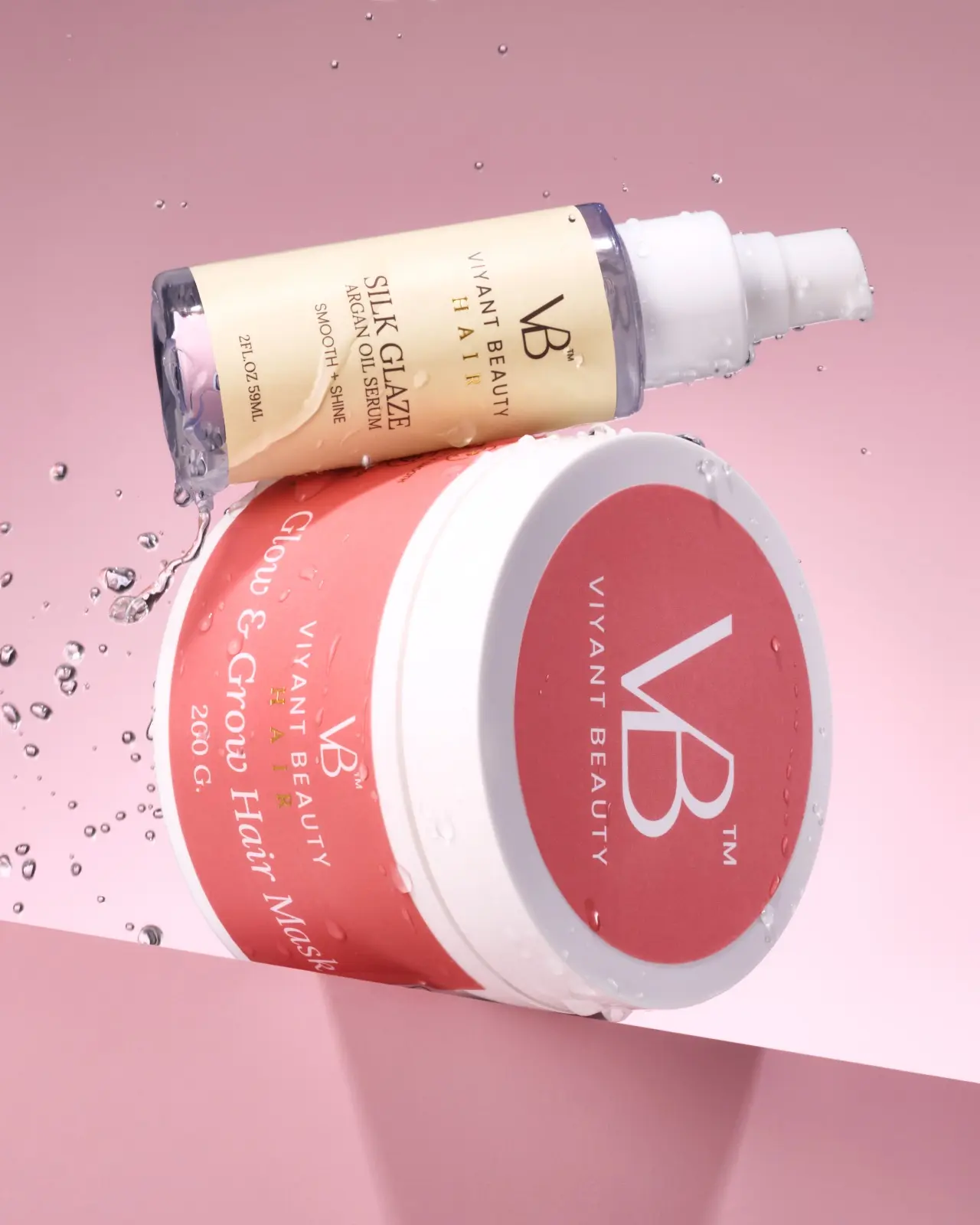 Vivant Beauty Hair Bundle - Glow & Grow Hair Mask 200g & Silk Glaze Argan Oil Serum for Smooth Shine Shiny Thickening