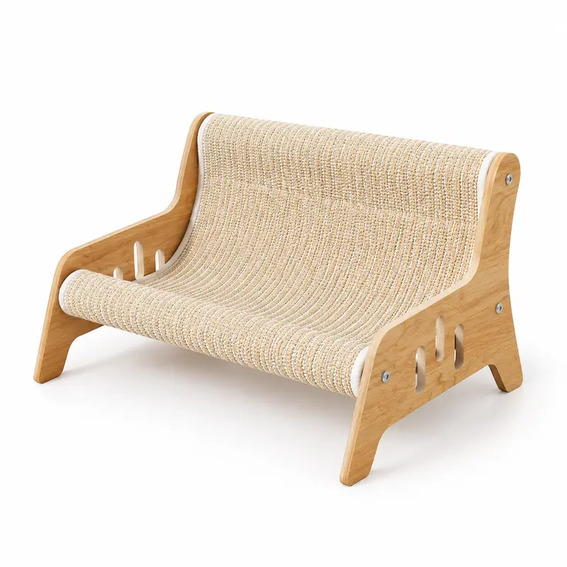Extra Large 2-in-1 Non-Shedding Cat Scratcher Bed - Natural Sisal Scratcher, Plain, Freestanding, Thick for Steady Use, Polished Edges Safer for Paws, Wear-Resistant, Durable, Stable Load-Bearing, Cream & Natural Wood Style, Pet Supply for Multi-Cat Homes