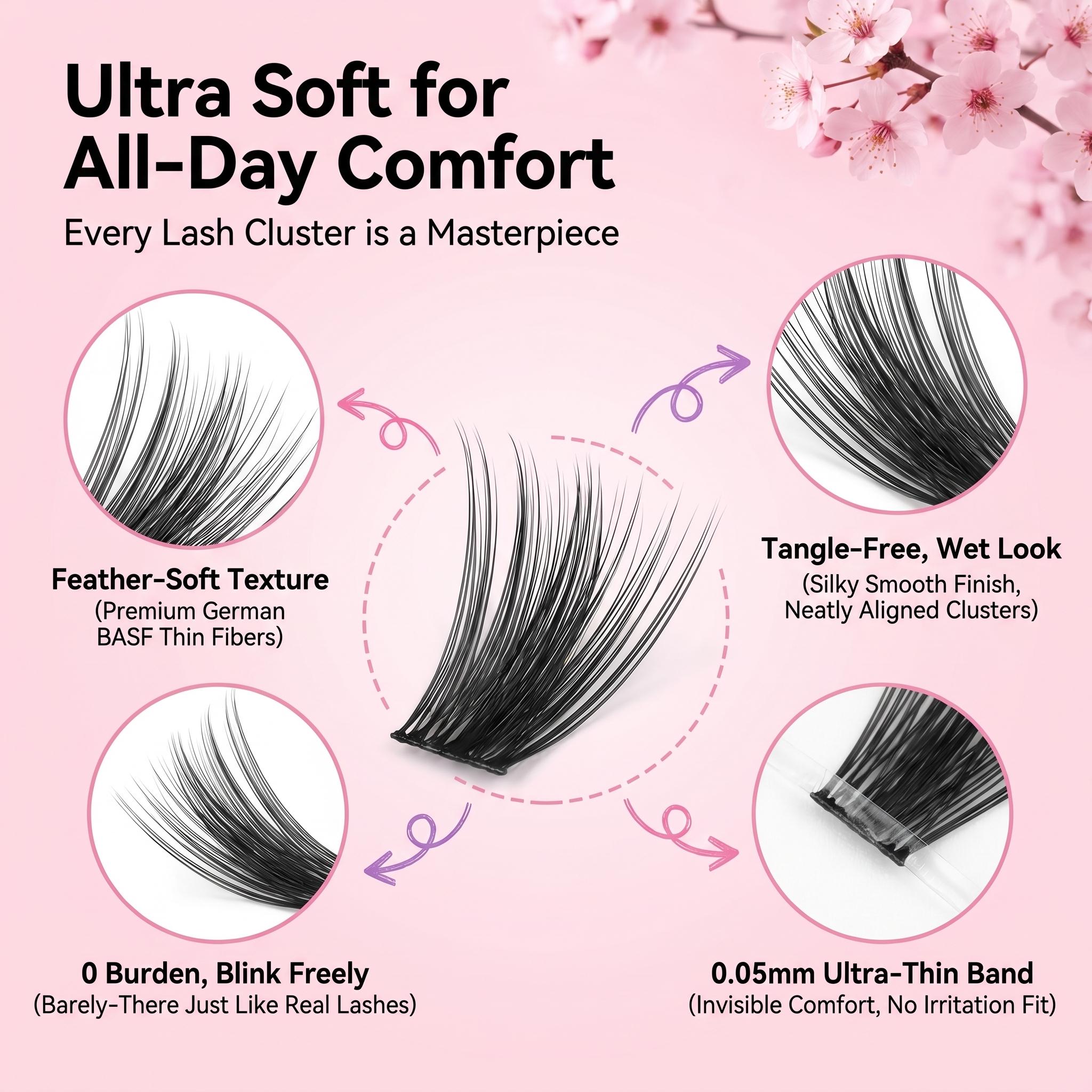 【240Pcs】Lash Extension Kit 30D+40D Lash Clusters Kit Lash Bond and Seal Waterproof Individual Lashes Kit DIY Lash Extension Kit Lash Tweezers Eyelash Extension Kit