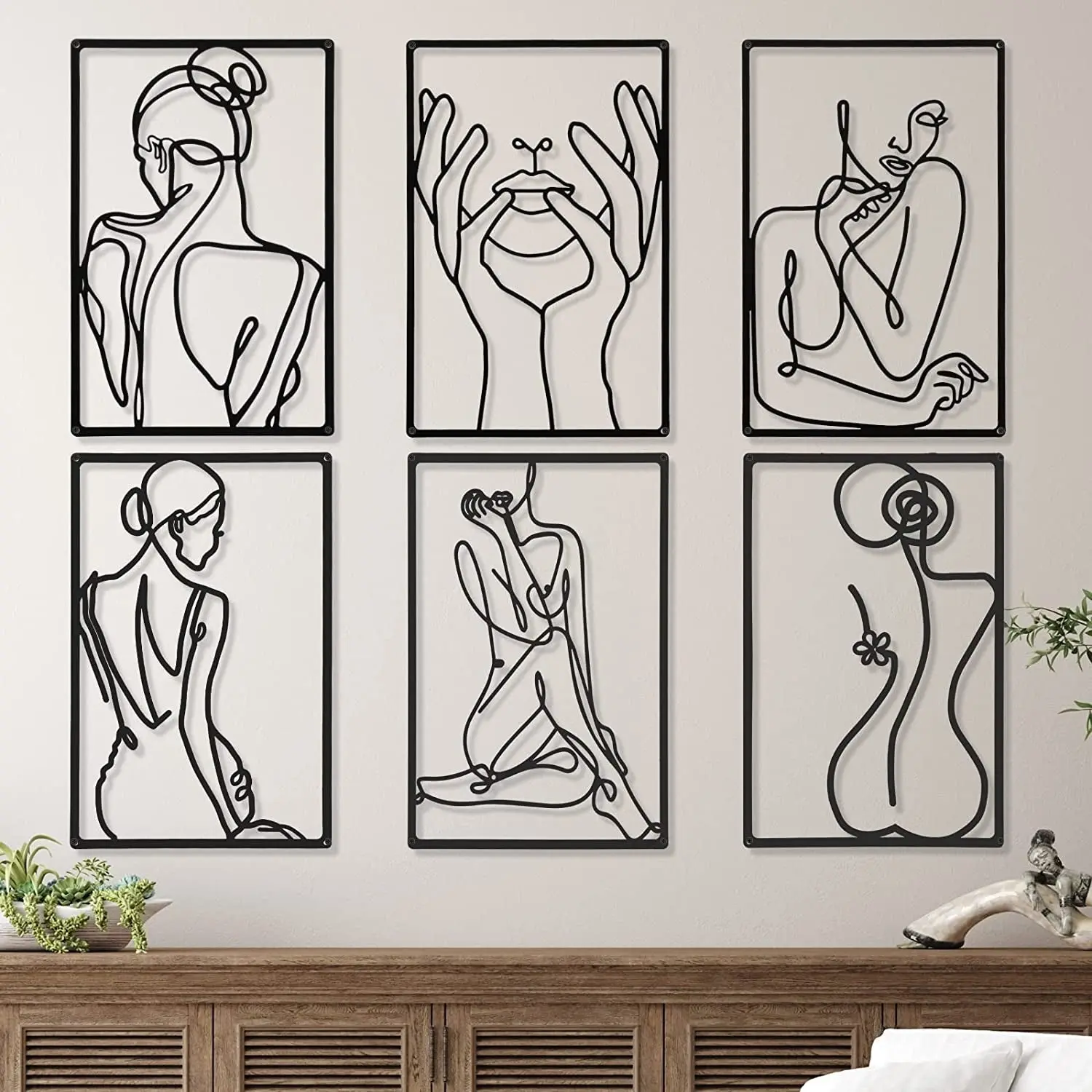 6 Pcs Metal Wall Decor Metal Minimalist Abstract Woman Wall Art Modern ...