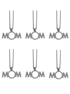 6pcs Heat Transfer Blank Mom Rhinestone Necklace, Custom Photo Pendant, Mother's Day Gift, Silver Color Chain, DIY Jewelry Making Kit