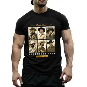 Yellowstone Bunkhouse Crew Graphic Tee - 100 Cotton,, Black with Cowboy Collage Print, Comfort Fit with Round Neck and Taped Shoulders, Ideal for Daily Wear & Casual Outings