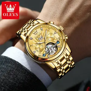 Mens Watch Automatic Mechanical Tourbillon Slef-Wind Luxury Stainless Steel Strap Waterproof Luminous Date Wrist Watch
