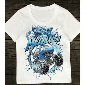 Monster Truck Pattern Set, suitable for boys aged 9 months to 6 years, printed long-sleeve casual T-shirt, summer boys' outfit, birthday party