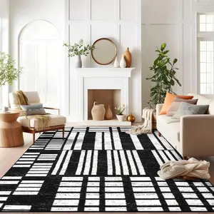 Modern Geometric Striped Carpet, Soft Non-Slip Washable Living Room Rug, Luxury Bedroom Mat, Home Decor for Sofa Coffee Table
