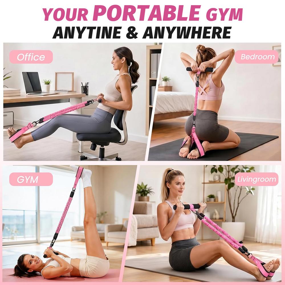 T-Handle Foot Pedal Pull Rope Set, pink tough latex tubes with adjustable foot straps, drawstring pouch included, beginner sports equipment, home repetitive drills outdoor leisure walking neighborhood group training gear