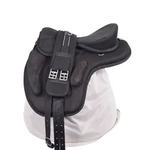 Synthetic Horse Saddle & Girth Size 15", Black Treeless Design with PU Molded Seats and Flaps for Comfortable Riding