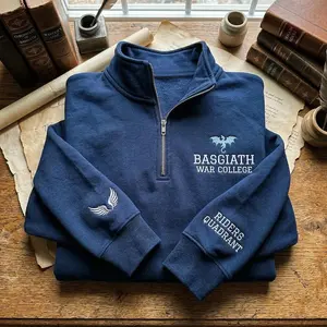 Embroidered Basgiath War College Quarter Zip, Fourth Wing Dragon Rider Pullover, Riders Quadrant Apparel, Fantasy Reader Gift, Bookish Top