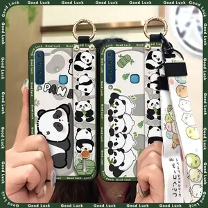 protective Dirt-resistant Phone Case For Samsung Galaxy A9 2018/A9s/A920/SM-A920F Kickstand Waterproof panda Shockproof Silicone Fashion Design Cute Durable Wristband Anti-knock
