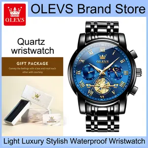 OLEVS 2859 Men's Sports Multifunctional Quartz Wristwatch, Roman Numeral Dial with Chronograph, 24-Hour Display & Luminous Hands, 3ATM Water Resistant Stainless Steel Bracelet Business Dress Watch, Ideal Birthday & Anniversary Gift for Men