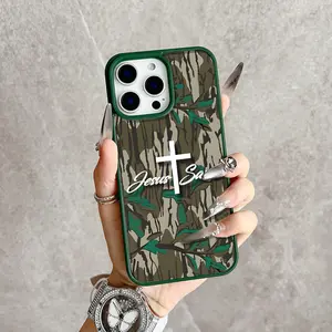 Magnetic Jesus Cross Timber Bark Camo Phone Case, Supports Wireless Charging, For iPhone 17 16 Pro Max Plus 15 14 13 12 11, Non-Yellowing Shockproof Clear Slim Soft Acrylic Protective Covers