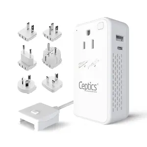 200W Compact Step Down Converter - 2 USA Outlets & 1 USB-A + 1 USB-C – AC 220V-240V to 110-120V Travel Voltage Converter - (PU-200C)