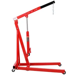 1500 LBS Folding Engine Hoist Cherry Picker Shop Crane Hoist Lift, Heavy Duty Steel with 4 Iron Caster Wheels, Red Color，Foldable and lightweight for easy handling, stable engine lifting without waist strain