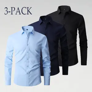3-Pack Men's Dress Shirts | Wrinkle-Free, Slim Fit Long Sleeve, Button-Down Shirts for Casual & Formal Wear