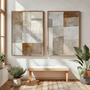 Optional Wooden Frame Beige Abstract Geometric Color Block Canvas Print Minimalist Clay Art Texture Wall Art Poster for Living Room Decor Modern Home Decor