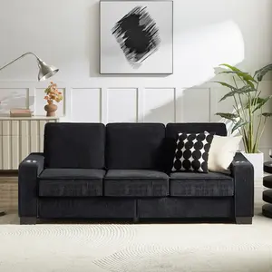 83.86"Corduroy Fabric sofa,Modern Compressed Couch,3-Seater Sofa, Furniture for Living Room,Bedroom,office ,Black/Gray