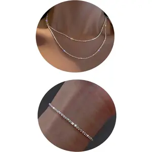 Silver Layered Necklaces for Women Trendy Shiny Twisted Rope Chain Necklace Dainty 925 Sterling Silver Plated Choker Necklace with Bracelet Jewelry Set for Women