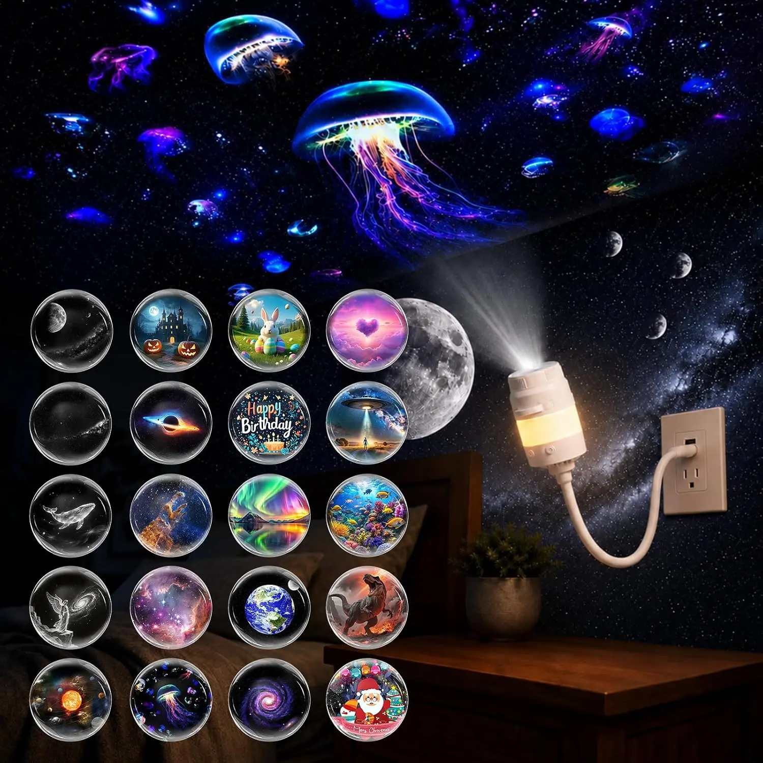 2026 Upgraded HD 5D Star Projector Night Light, Plug & Play 360° Adjustable Galaxy & Ocean Projector for Bedroom Ceiling & Wall, 20 Projection Films, Great Holiday Gift for Couples & Kids & Christmas gift