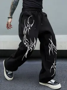 Men's Loose-Fit Drawstring Printed Pants, Star Print, Comfortable Casual Sweatpants, Suitable for All Seasons, Wide Range of Pairing Options