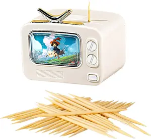 Creative TV-Shaped Toothpick Holder,Pop-Up Automatic Toothpick Dispensers with 100 Natural Wood Toothpicks for Home Kitchen Restaurant,Home Office