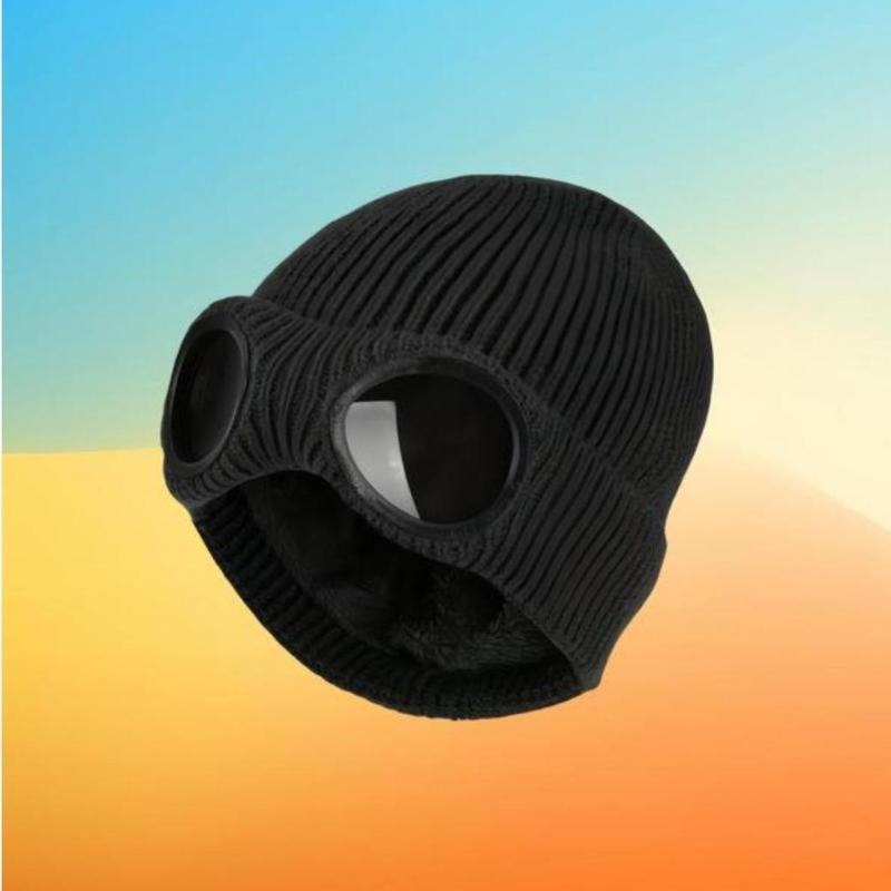 Unisex Solid Color Goggle Lens Design Beanie Hat, Casual Soft ...