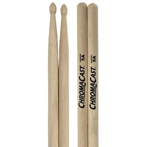 ChromaCast 5A USA Made Hickory Drumsticks Pair - Wood Tipped - Drum Sticks Tour Tested by Pro Drummers - Real American Hickory Wood