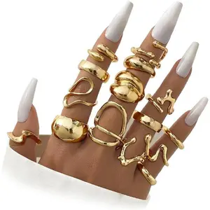 Women’s Gold Chunky Rings, Non-Tarnishing 14K, Stacking Dome Statement Ring Sets, Vintage Dainty Knuckle Open Midi Finger Rings, Jewelry Gift Pack