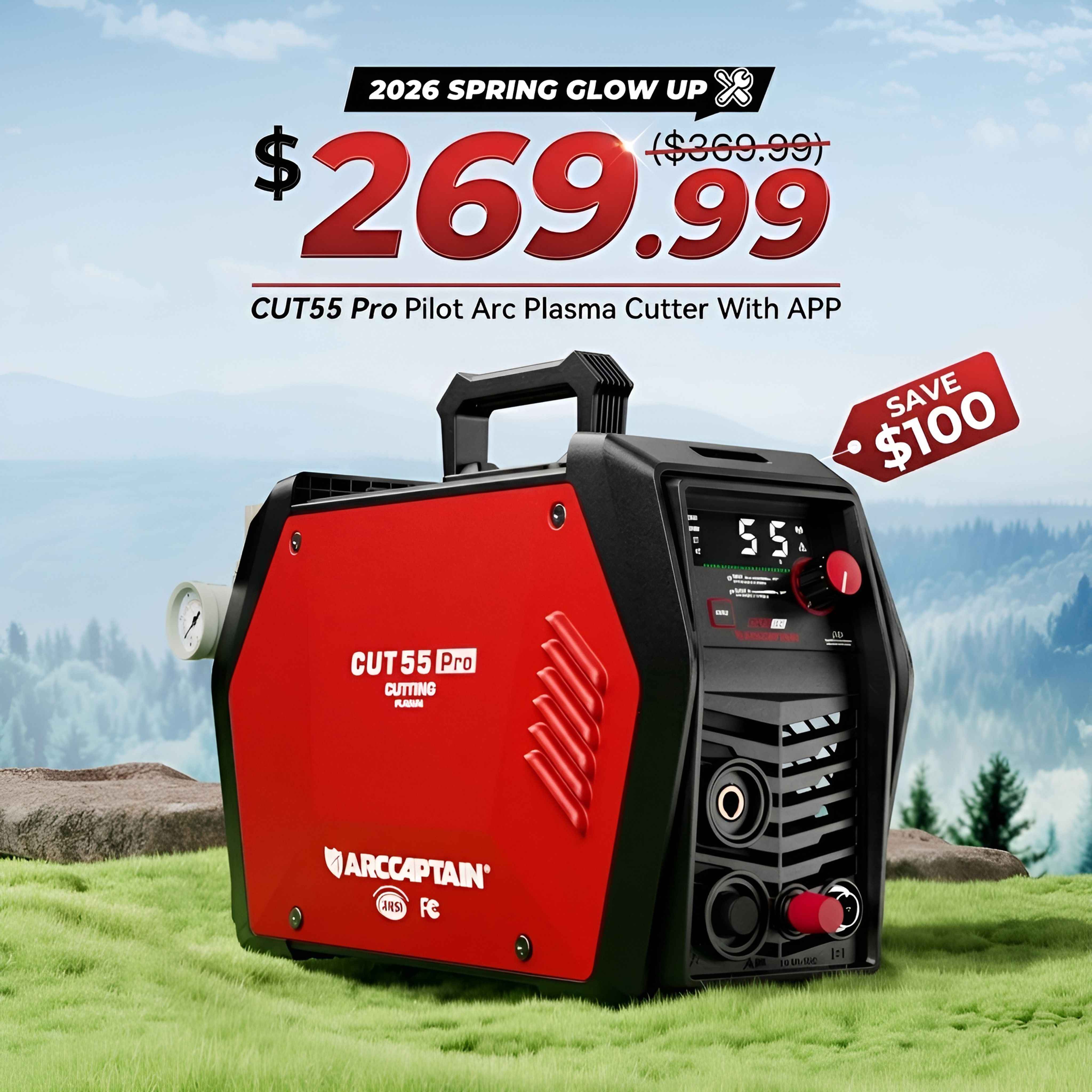 ARCCAPTAIN CUT55 Pro Plasma Cutter APP Control 55 Amp Non-Touch Pilot Arc 120V/240V Dual Voltage Large LED Display 2T/4T