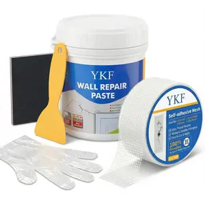 Gypsum board repair kit (18 ounces) - Putty wall repair paste with scraper and self-adhesive mesh - Quick drying, waterproof wall repair agent for repairing holes, cracks, nail holes, dents, graffiti (white)
