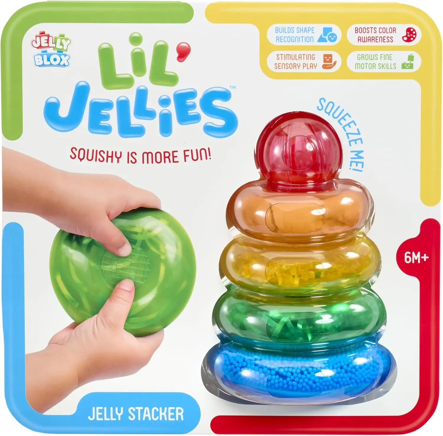 Lil' Jellies Jelly Stacker Toy | Squeeze, Squish, Stack Soft Rings | Sensory Play Toy Ages 6+ Months | from The Creators of Jelly Blox