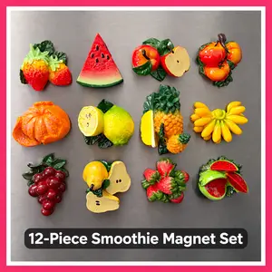 12-Piece Fruit Smoothie Fridge Magnet Set with Vibrant 3D Designs for Notes & Decorations Perfect for Home Office or Gifting