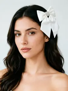 Elegant Satin Rhinestone Bow Hair Clip for Women, Wedding Party Bridal Accessory, Stylish Spring Barrette for Daily Wear