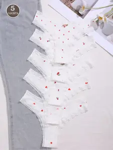 Women's Lace Patchwork Triangle Panties, 5-Piece Set, Floral Print, Comfortable Underwear, Stylish Lingerie for Daily Wear, Sheer Lace Panty