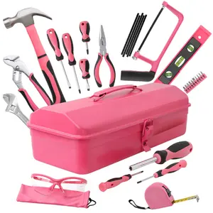 39-Piece All Purpose Household Pink Tool Kit for Girls, Ladies and Women - Includes All Essential Tools for Home, Garage, Office and College