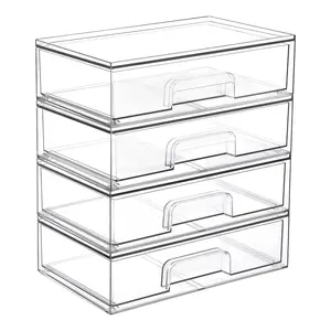 【Live Only】VTOPMART Clear Stackable Storage Drawers, Comestics Desktop Organizer Bins for Vanity, Makeups, Skin Care Products Dressing Table Box Christmas Gift