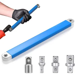 Offset Extension Wrench, 15.4 Inch Tight Reach Extension Wrench Set with 1/2", 1/4", 3/8" Square Drive Adapters and 1/4" Socket, Universal Wrench Extender for Tite Reach in Auto or Machinery Repairs