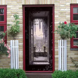 2pcs European Retro Window Garden Wall Sticker Stereo Wisteria Vine Balcony Landscape Decal Self Adhesive Removable Waterproof Wallpaper for Living Room Bedroom Home Decor Background Wall Mural