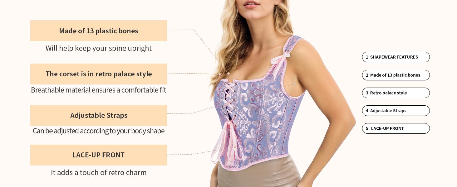 Corset Tops for Women Going Out Fashion Womens Sexy Vintage Overbust Corset Tops for Women Women's Renaissance Style Lace-Up Corset Camisole,Push Up Lingerie Jacquard Shapewear